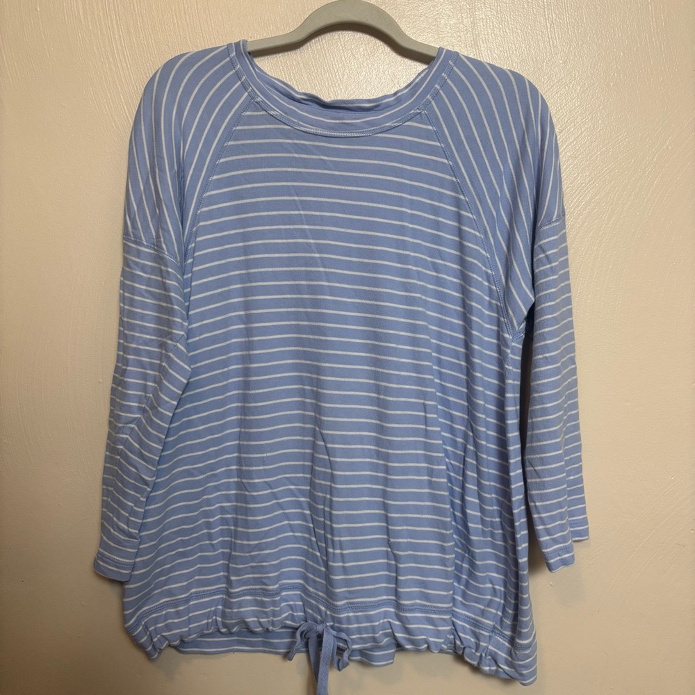 J. Jill Top Womens Shirt Striped Cotton‎ Drawstring Waist Casual Blue White M